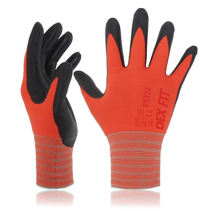 DEX FIT Nylon Work Gloves FN320, 3D Comfort Fit, Power Grip, Lightweight, Touchscreen for Men & Women, Breathable & Flexible for Yard Work DIY Mechanic Warehouse; Red 7 (S) - Image 1